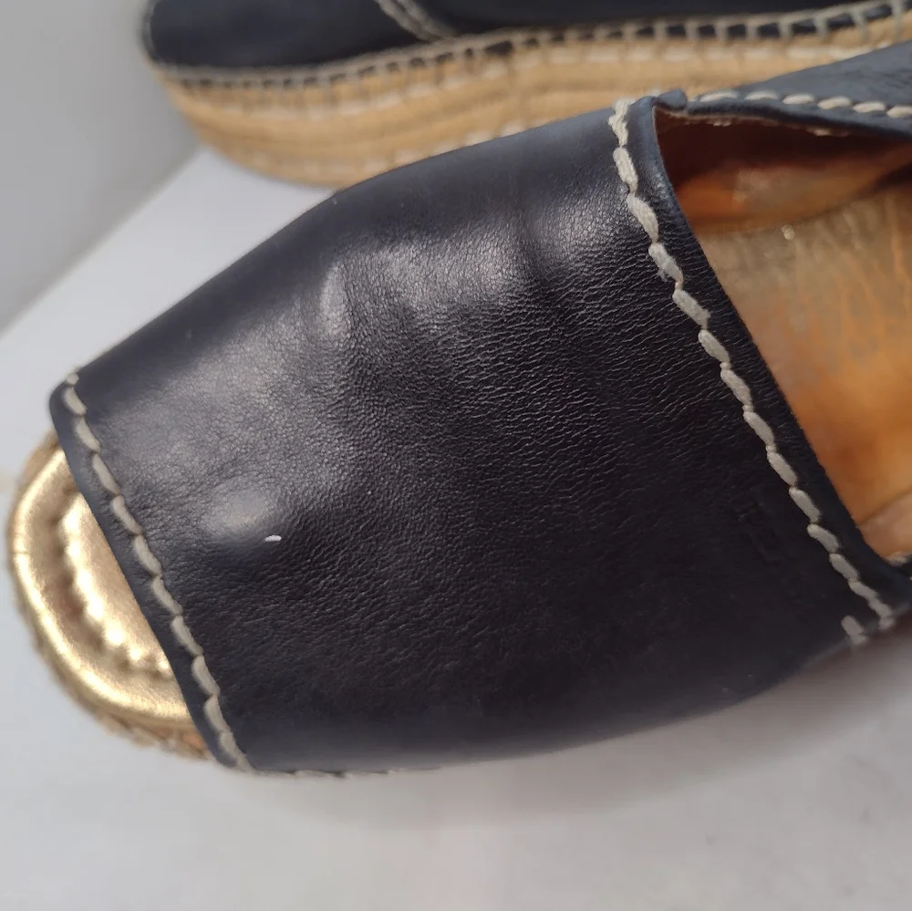 Prada Womens Platform Espadrille Flats Leather Open Toe 39 Black B2
